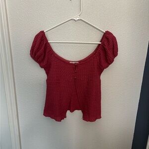 Fashion Nova Burgundy Puff Sleeve Blouse